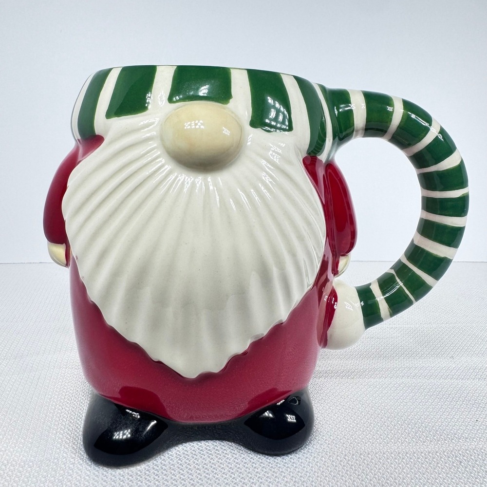 Pier 1 Imports Christmas Santa Gnome Cup/Mug 22oz-Hand-Painted Dolomite